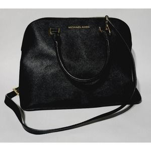 Michael Kors 
Cindy Dome Black Leather Satchel Purse Bag